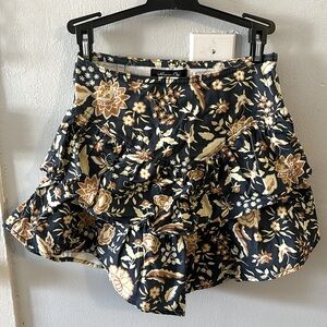 Navy Floral Print Mini Skirt, Size XS